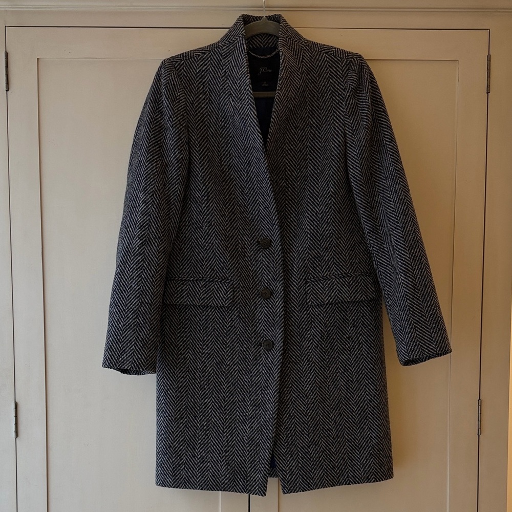 J. Crew Women's Navy & Gray Herringbone Overcoat